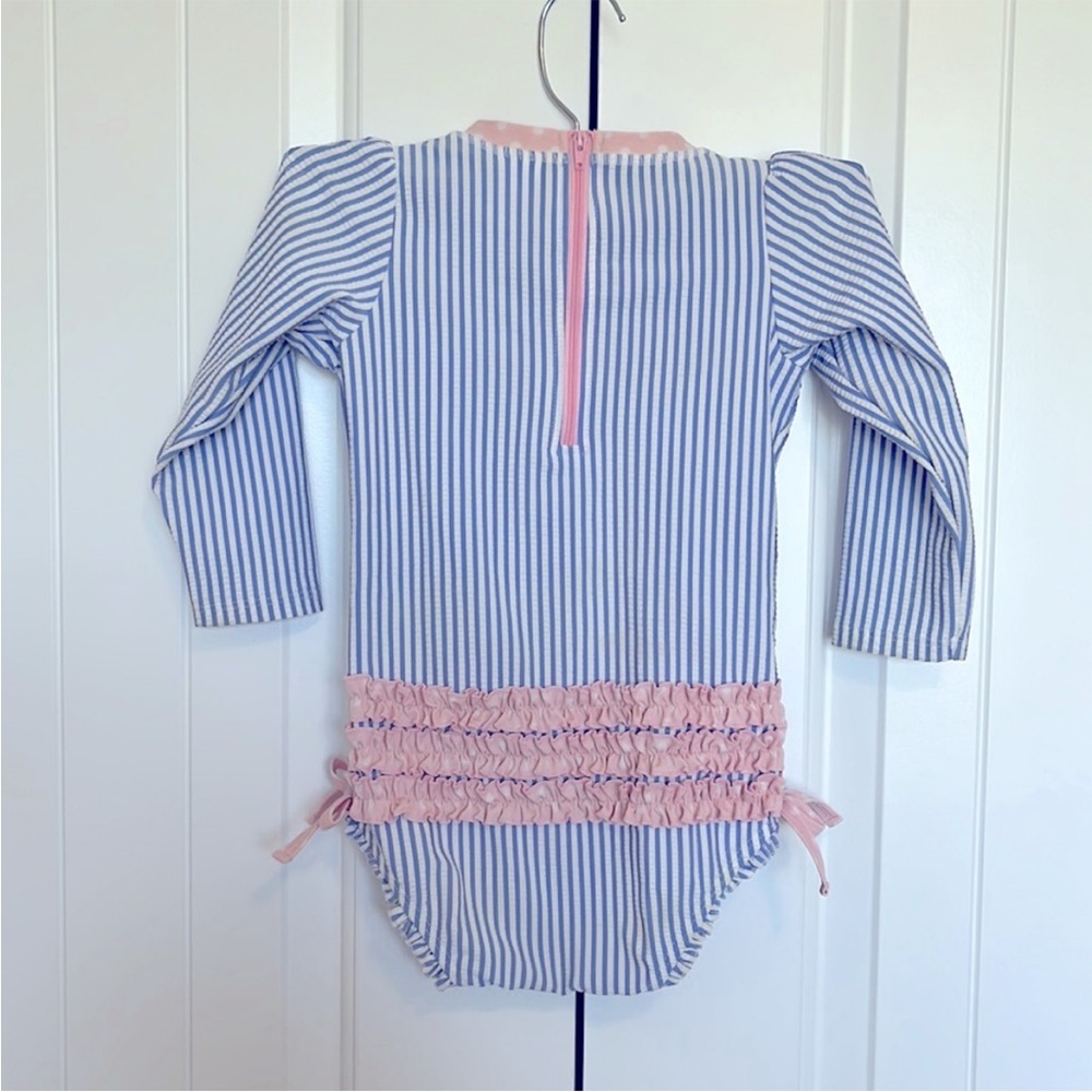 Ruffle Butts Pink/Blue Long-Sleeve Swimsuit 2T - Picture 2 of 2